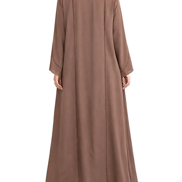 Mocha Badia Beaded Panel Chiffon Abaya