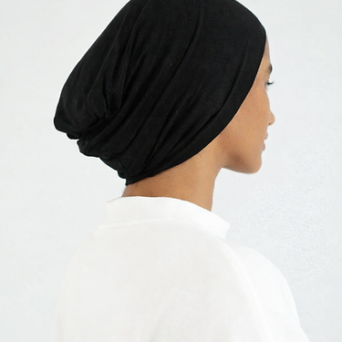 Black Single Stitched Modal Hijab & Cap Set