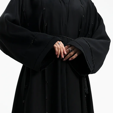 Black Jihan Bejewelled Open Abaya