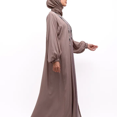 Mocha - Embellished Aztec Organza Abaya Set