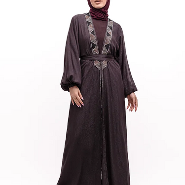 Mauve - Embellished Aztec Organza Abaya Set