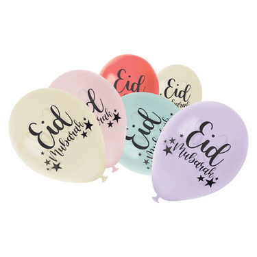 Pastel Multicolour Black Print Latex Eid Party Balloons