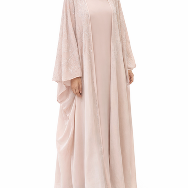 Blush Pink Organza Silver Embellished Farasha Set