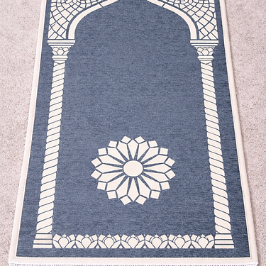 Grey Luxury Double-Sided Chenille Prayer Mat – Arch Floral Design