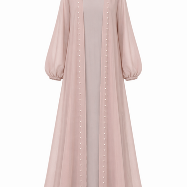 Blush Pink Organza Pearl Abaya Set