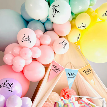 Pastel Multicolour Black Print Latex Eid Party Balloons