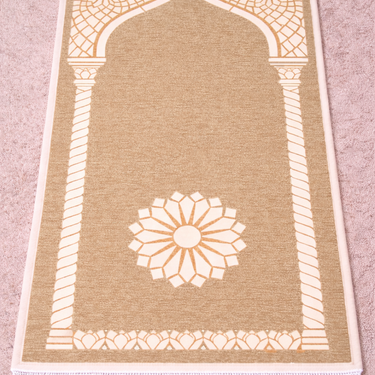Golden Beige Luxury Double-Sided Chenille Prayer Mat – Arch Floral Design