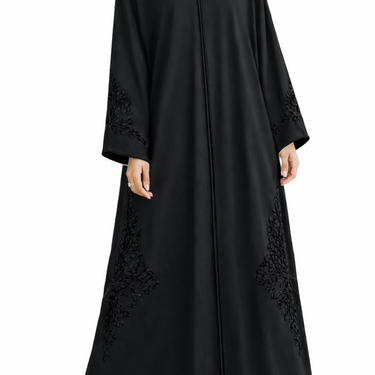 Amina Black & Black Embroidered Open Abaya