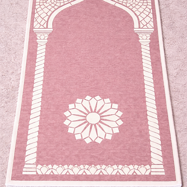 Rose Pink Luxury Double-Sided Chenille Prayer Mat – Arch Floral Design
