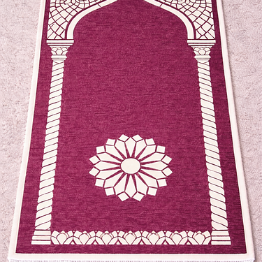 Magenta Luxury Double-Sided Chenille Prayer Mat – Arch Floral Design