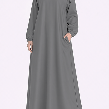 Grey 1 Button Basic Abaya