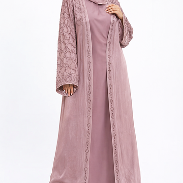 Rose Pink Dina Embellished Sparkle Organza Two-Piece Abaya