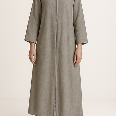 Stone Mocha Linen Blend Front Zip Abaya