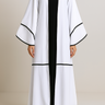White Tulip Sleeves French Contrast Seam Abaya