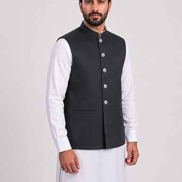 Black Heritage Textured Waistcoat