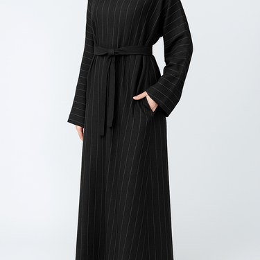 Black Linen Pinstripe Straight cut Marwa Abaya