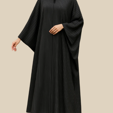 Soft Black Pinstripe Batwing cut Marwa Abaya 