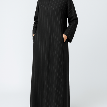 Black Linen Pinstripe Straight cut Marwa Abaya