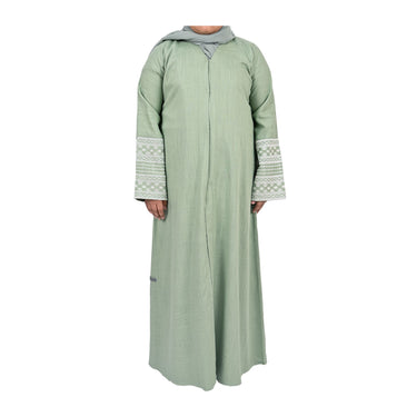 Girls Embroidered Sleeve Linen Abaya - Pastel Green