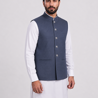 Navy Heritage Textured Waistcoat