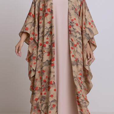 Premium Printed Chiffon Farasha - Beige
