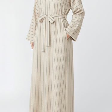 Beige Linen Pinstripe Straight cut Marwa Abaya