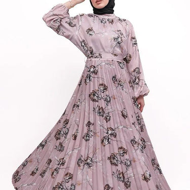 Printed Satin Pleat Maxi - Floral Mauve