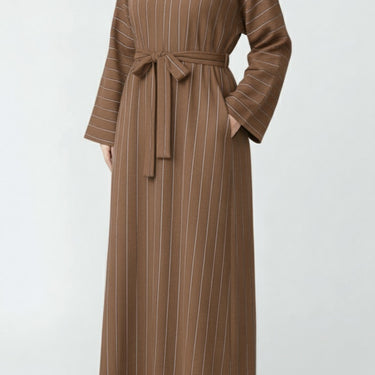 Brown Linen Pinstripe Straight cut Marwa Abaya