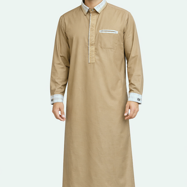 Golden Beige Checkered Collar Thobe