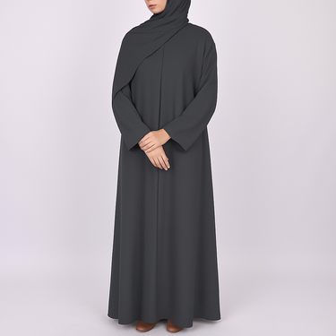 Charcoal Grey Premium Open Abaya with Buttons