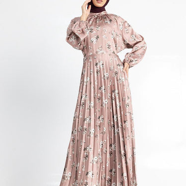 Printed Satin Pleat Maxi - Floral Pink