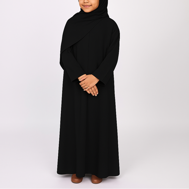 Black Premium Girls Open Abaya with Buttons