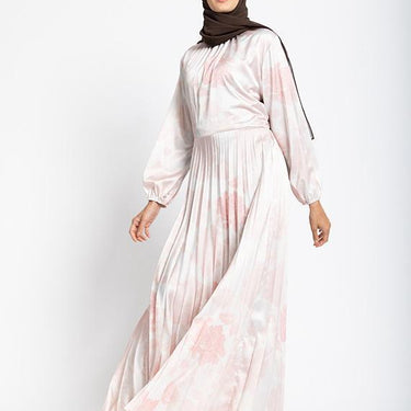 Printed Satin Pleat Maxi - Floral White