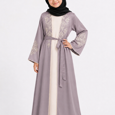 Mauve Rimsha Floral Girls Abaya