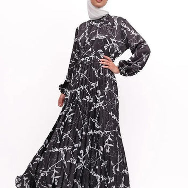 Printed Satin Pleat Maxi - Floral Black