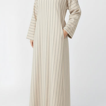 Beige Linen Pinstripe Straight cut Marwa Abaya