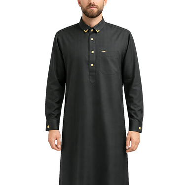 Dark Grey Premium Detail Thobe Gold Accent