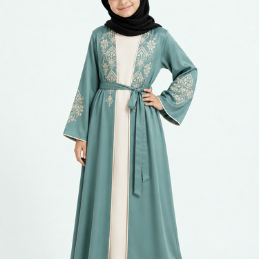 Sage Rimsha Floral Girls Abaya