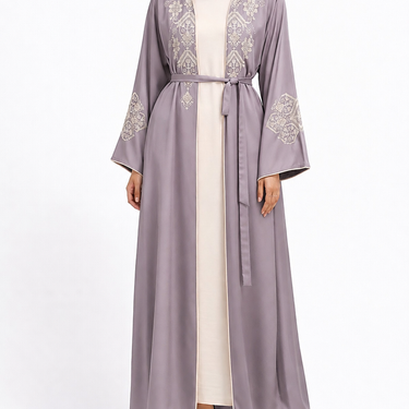 Mauve Rimsha Floral Embroidered Abaya