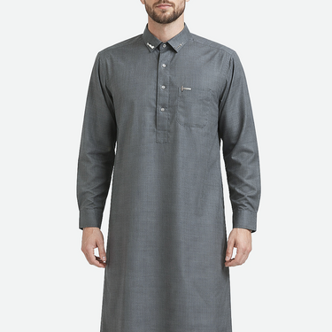 Grey Premium Detail Thobe Silver Accent