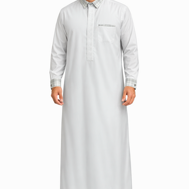 White Checkered Collar Thobe