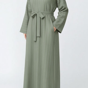 Green Linen Pinstripe Straight cut Marwa Abaya