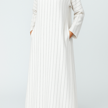 White Linen Pinstripe Straight cut Marwa Abaya