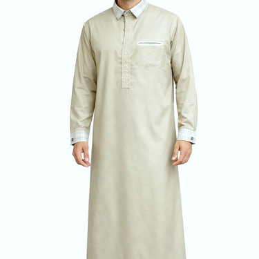 Cream Beige Checkered Collar Thobe