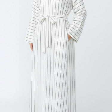 White Linen Pinstripe Straight cut Marwa Abaya