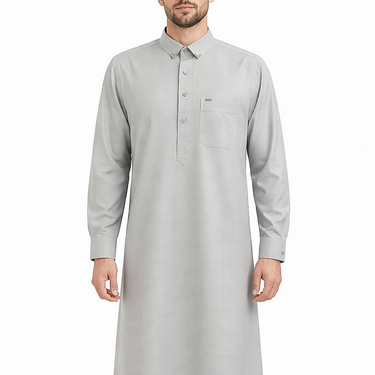 Light Grey Premium Detail Thobe Silver Accent