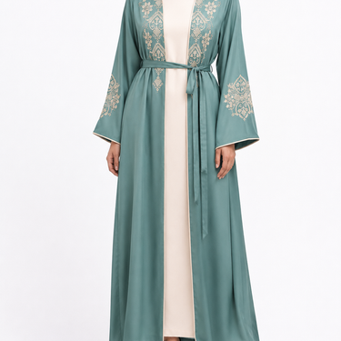 Sage Rimsha Floral Embroidered Abaya