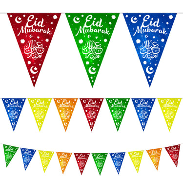 Multicolour Eid Mubarak Plastic Triangle Bunting