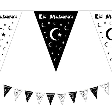 Black & White Eid Mubarak Plastic Triangle Bunting