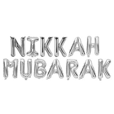 Silver 'Nikkah Mubarak' Foil Letter Balloons